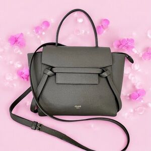 💞CELINE CHARCOAL NANO BELT BAG Crossbody Grained Calfskin Gold-Tone Metal